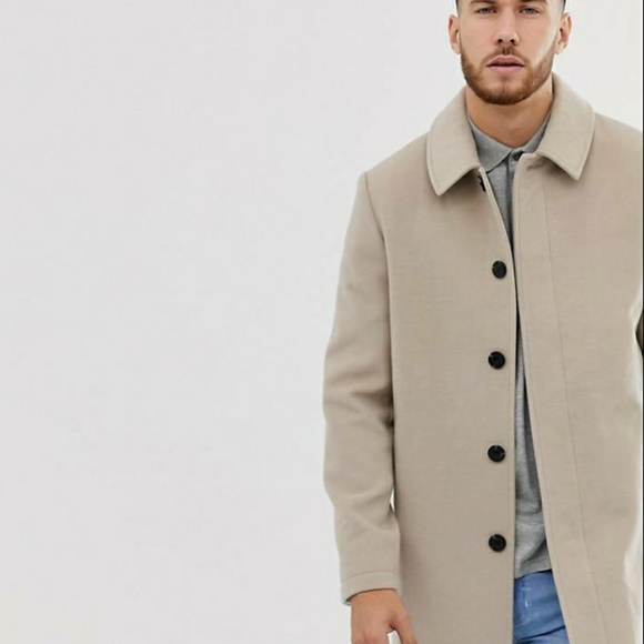 ASOS DESIGN wool mix coat in stone - Picture 2 of 5